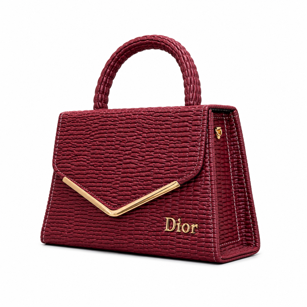 Textured V-Accent Top-Handle Handbag