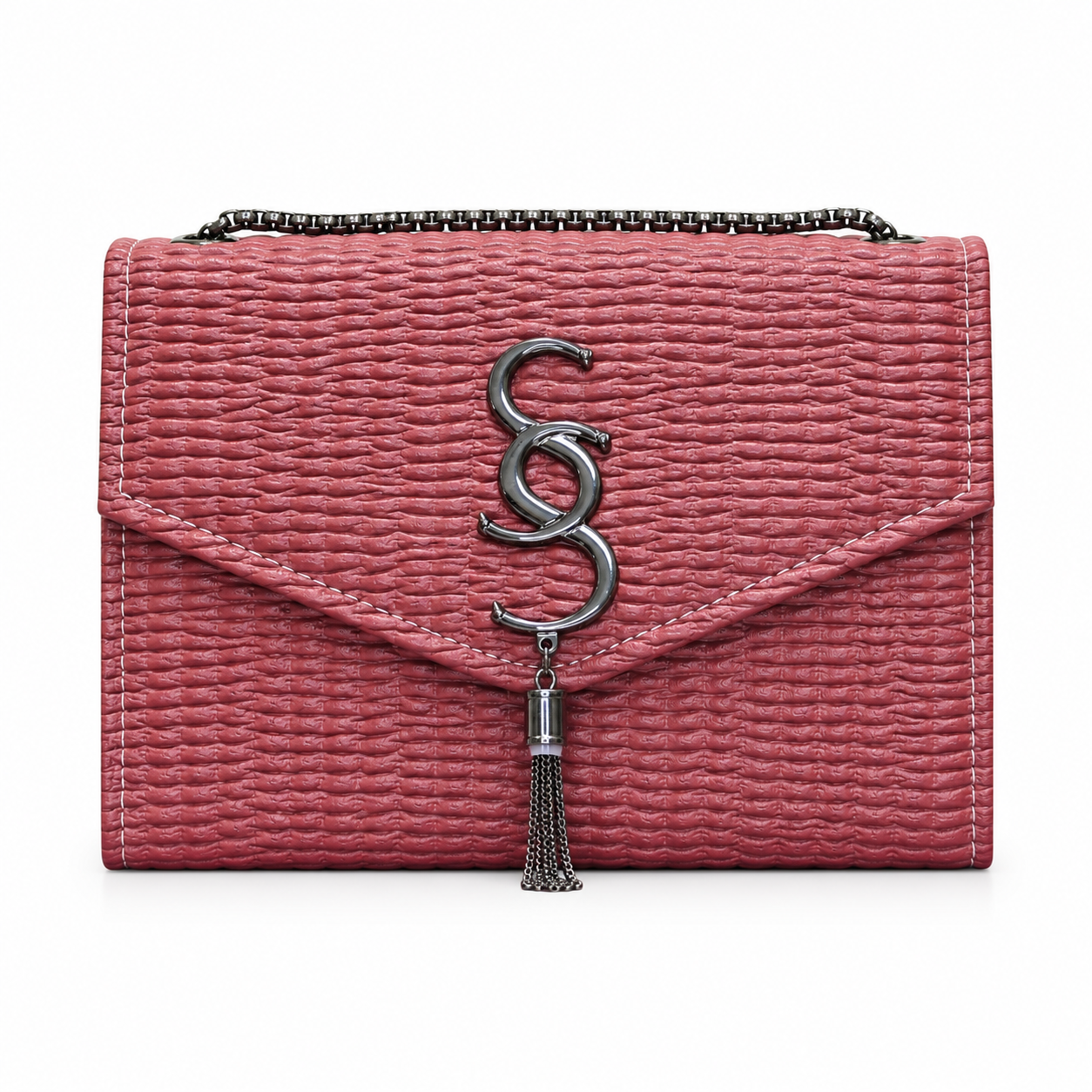 Woven-Texture Flap Clutch with Chain Strap