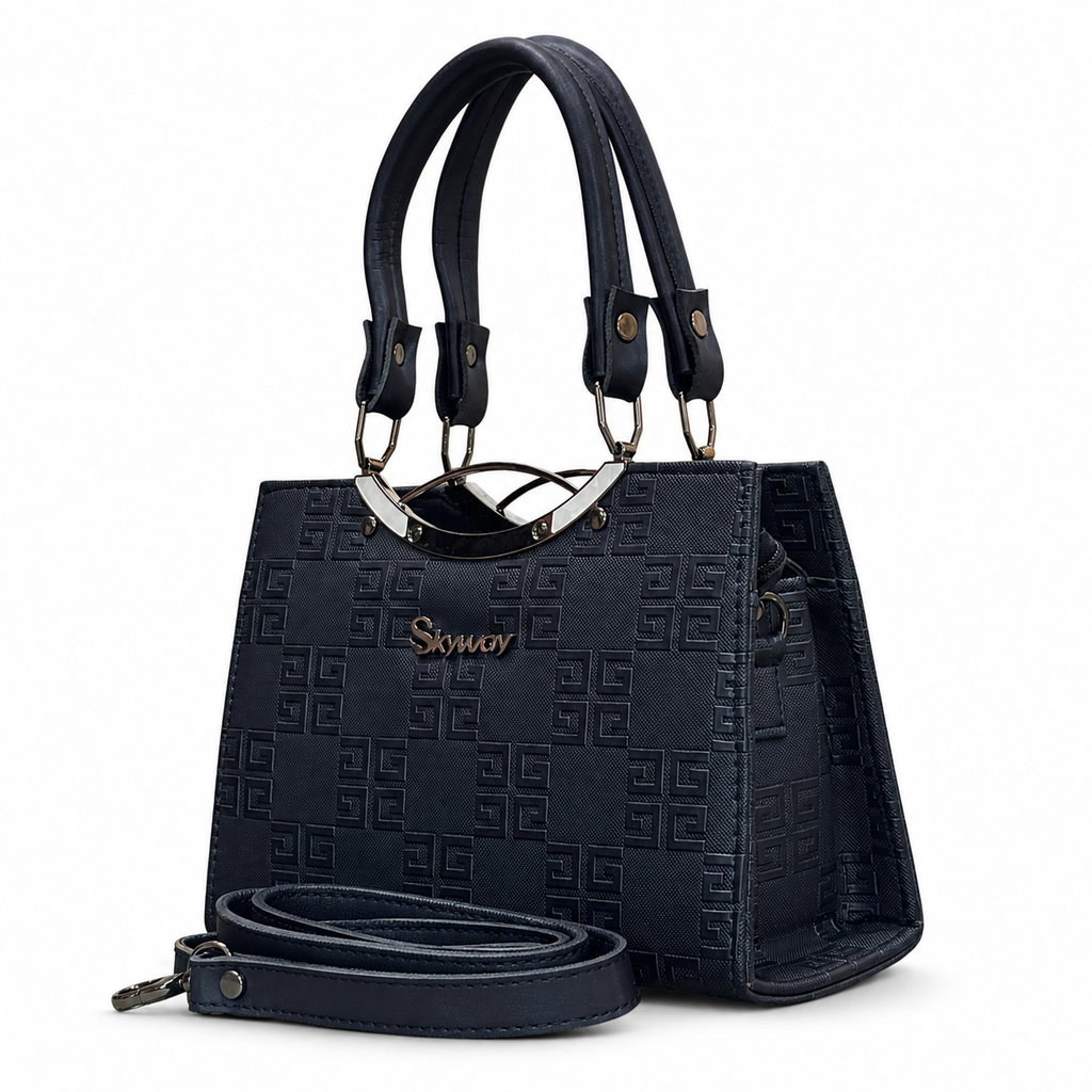 Geometric Embossed Double-Handle Handbag