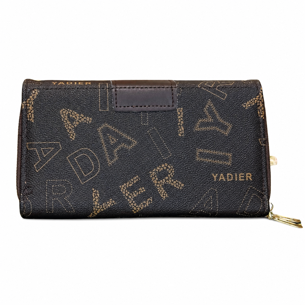 All-Over Letter-Pattern Flap Clutch