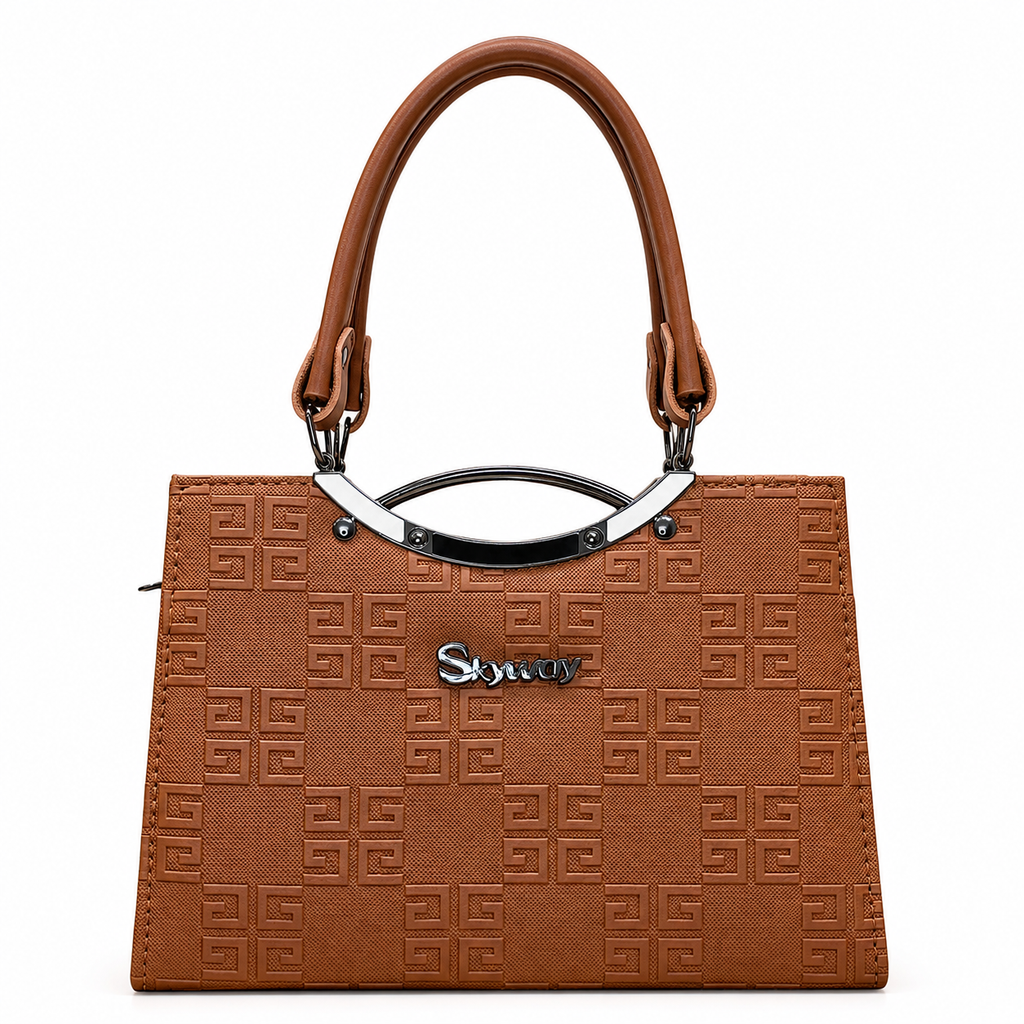 Geometric Embossed Double-Handle Handbag