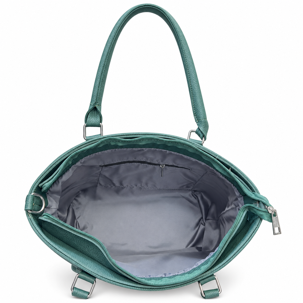 Pebbled-Texture Structured Front-Pocket Tote Bag