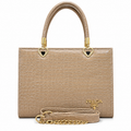 Croc-Textured Structured Handbag with Heart Handles
