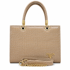 Croc-Textured Structured Handbag with Heart Handles