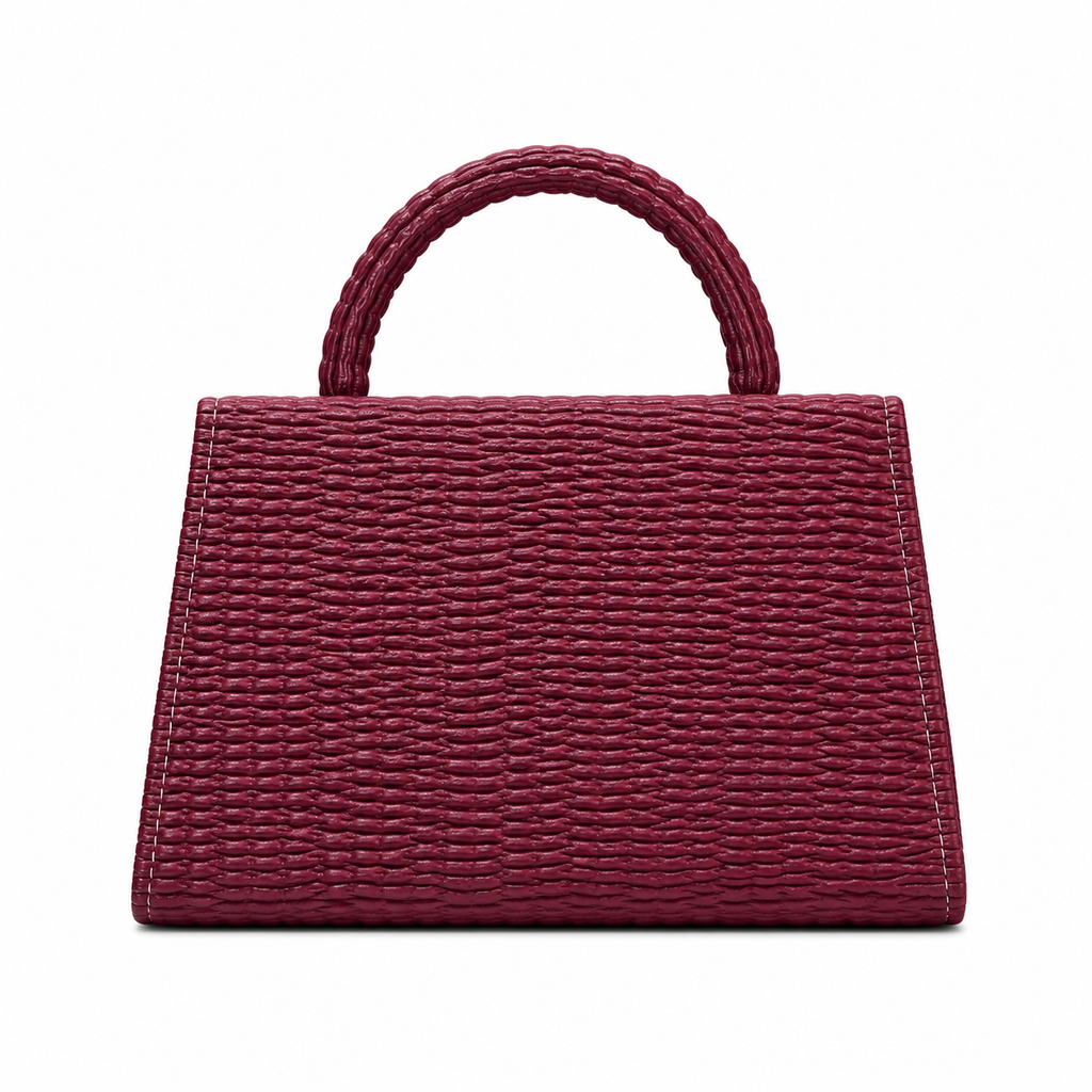 Textured V-Accent Top-Handle Handbag