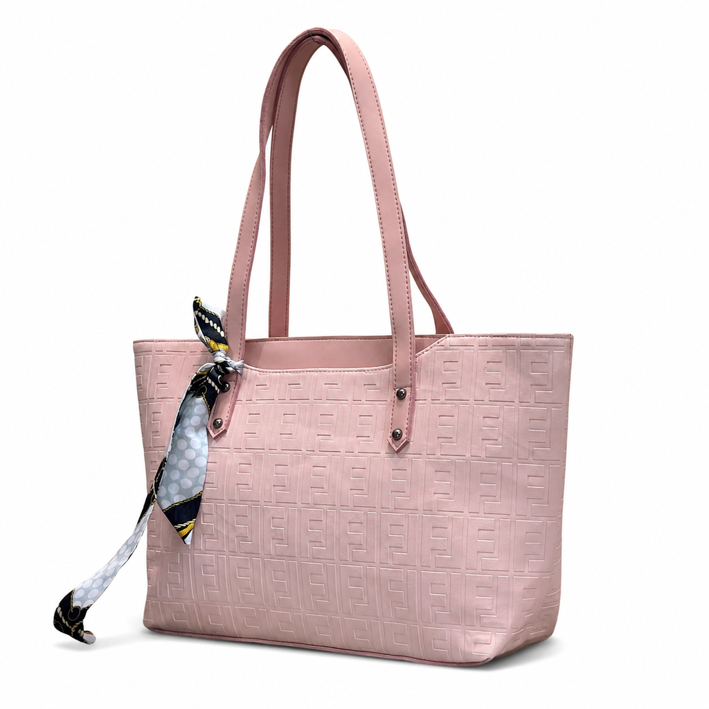 Structured Embossed Tote Bag with Scarf Accent