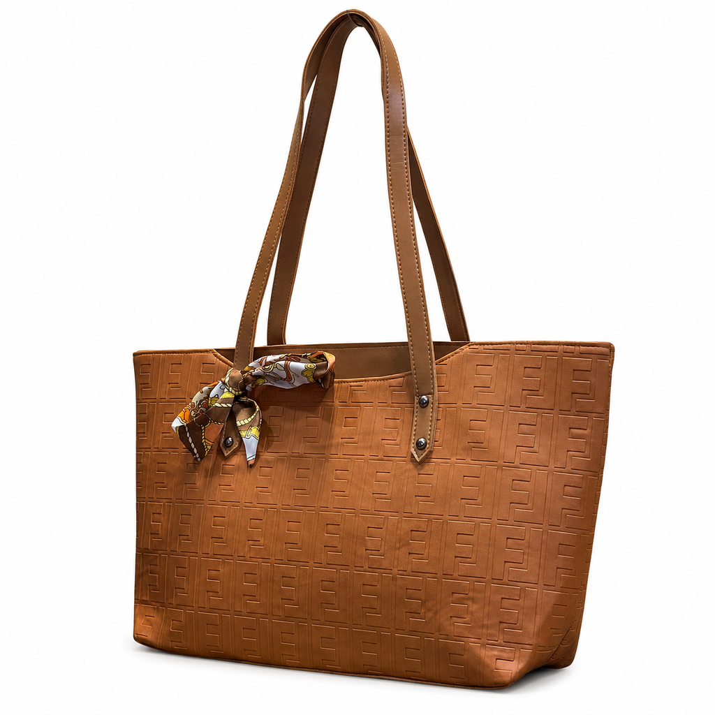 Structured Embossed Tote Bag with Scarf Accent