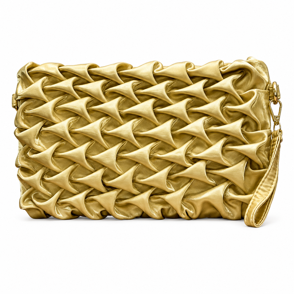 Ruched Textured Clutch with Chain Strap
