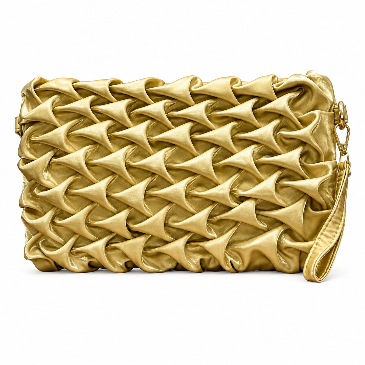 Ruched Textured Clutch with Chain Strap