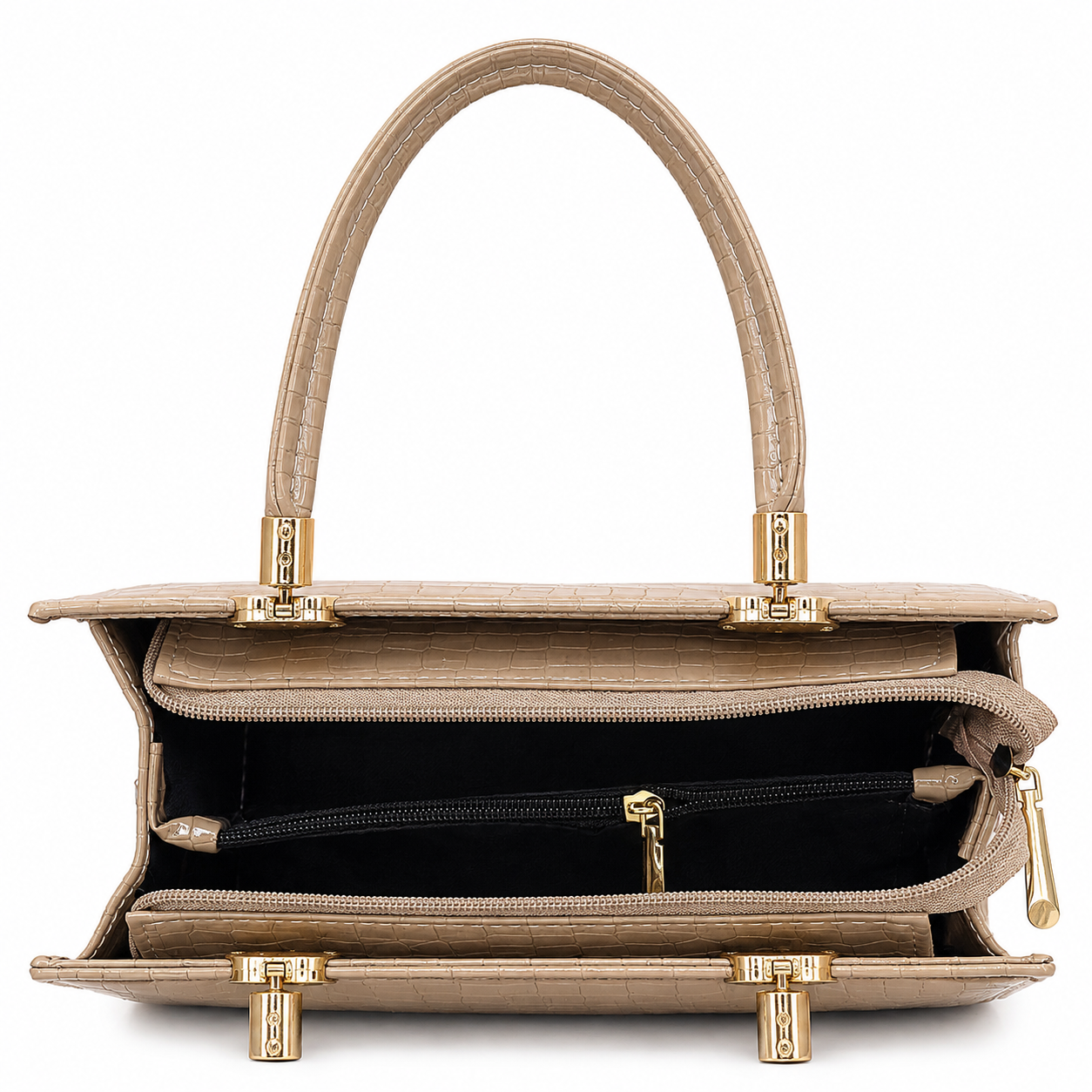 Croc-Textured Structured Handbag with Heart Handles