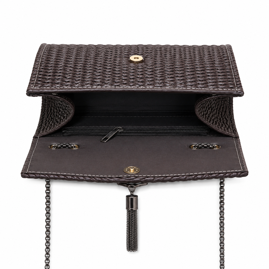 Woven-Texture Flap Clutch with Chain Strap
