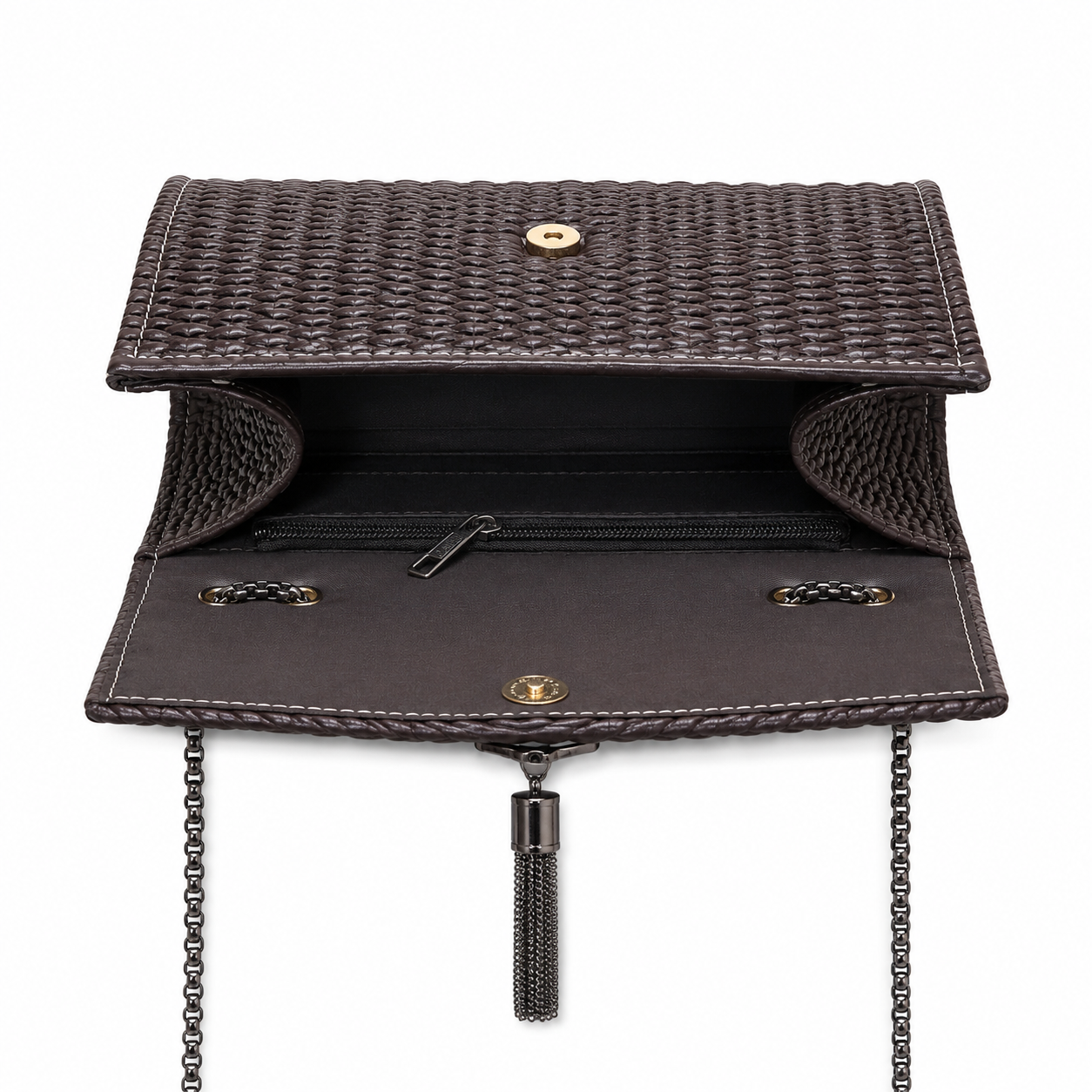 Woven-Texture Flap Clutch with Chain Strap