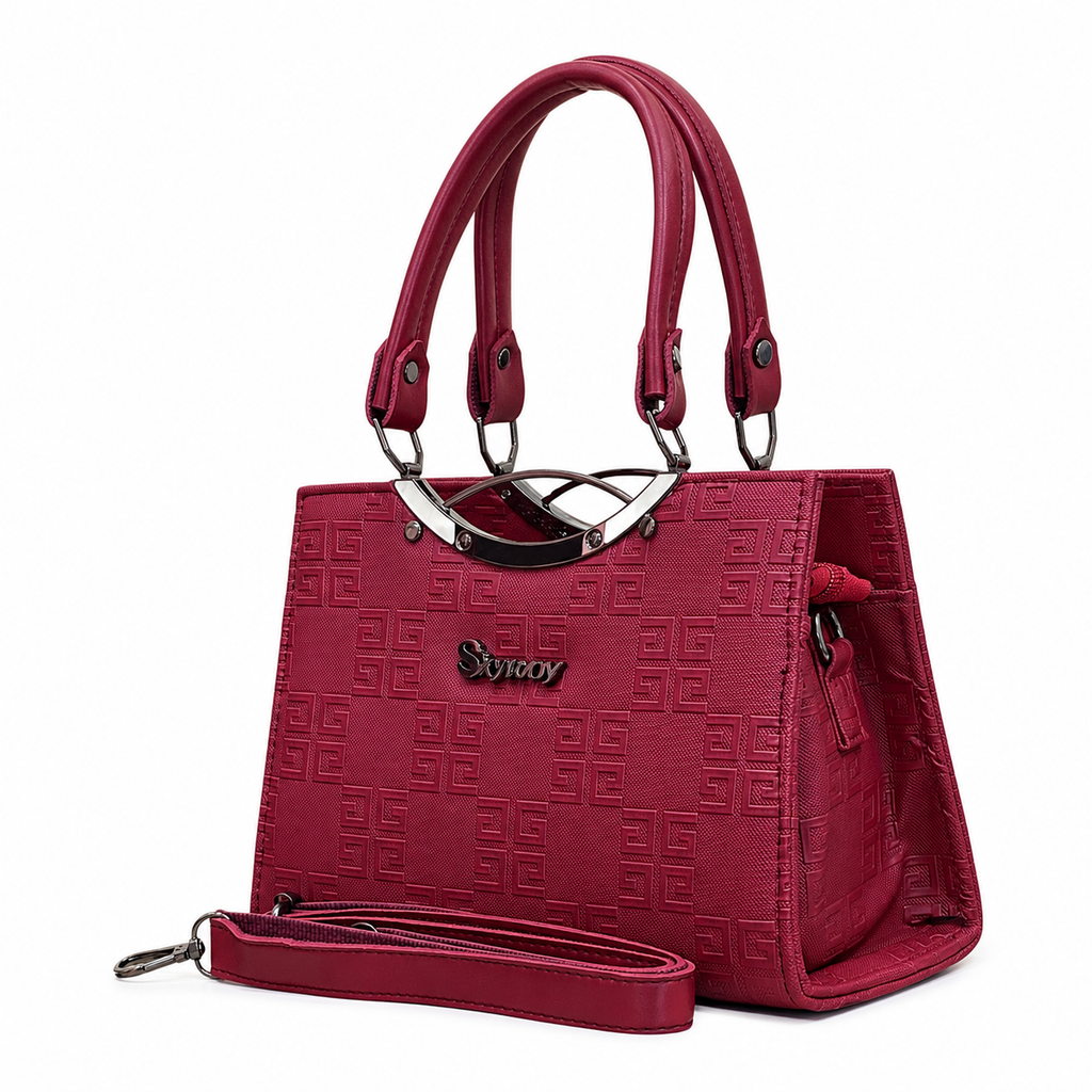 Geometric Embossed Double-Handle Handbag