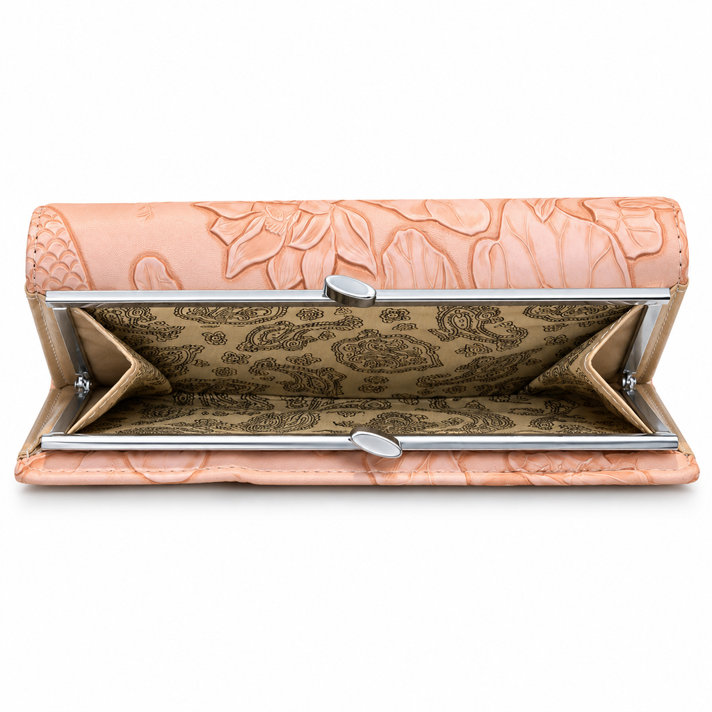 Floral Embossed Frame Clutch