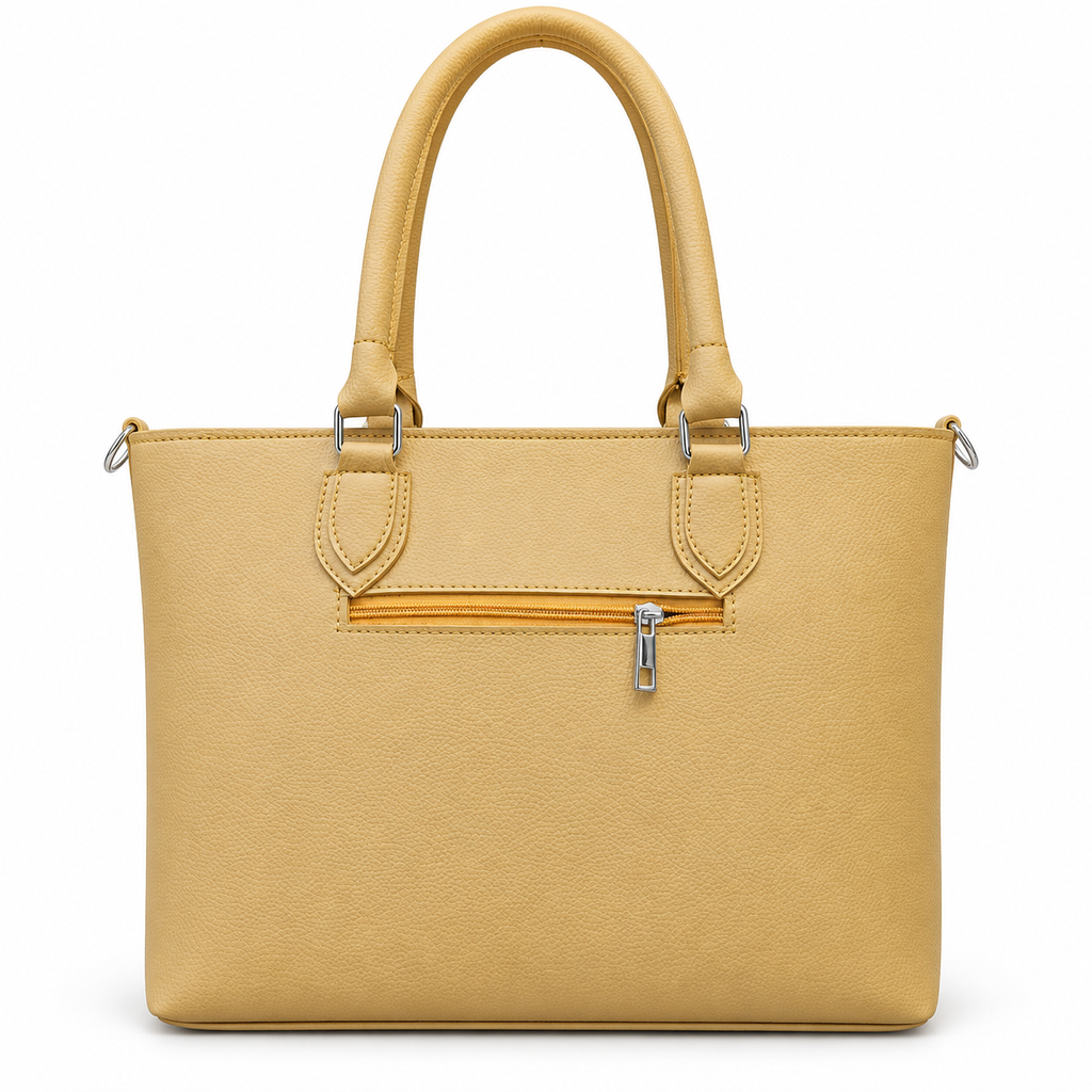 Pebbled-Texture Structured Front-Pocket Tote Bag