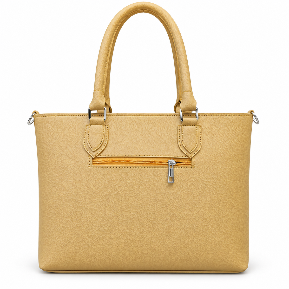 Pebbled-Texture Structured Front-Pocket Tote Bag