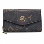 All-Over Letter-Pattern Flap Clutch