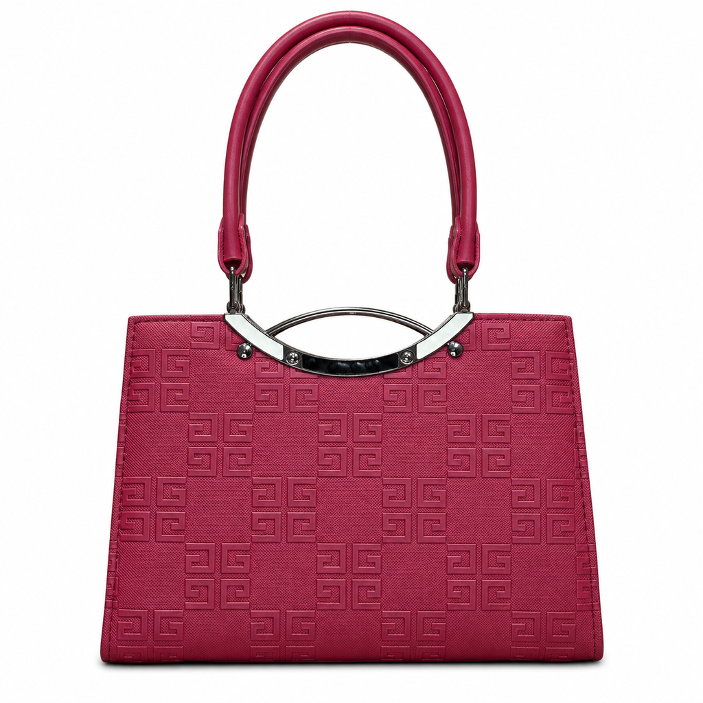 Geometric Embossed Double-Handle Handbag