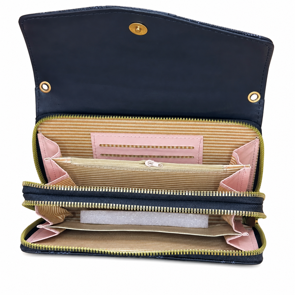 All-Over Letter-Pattern Flap Clutch