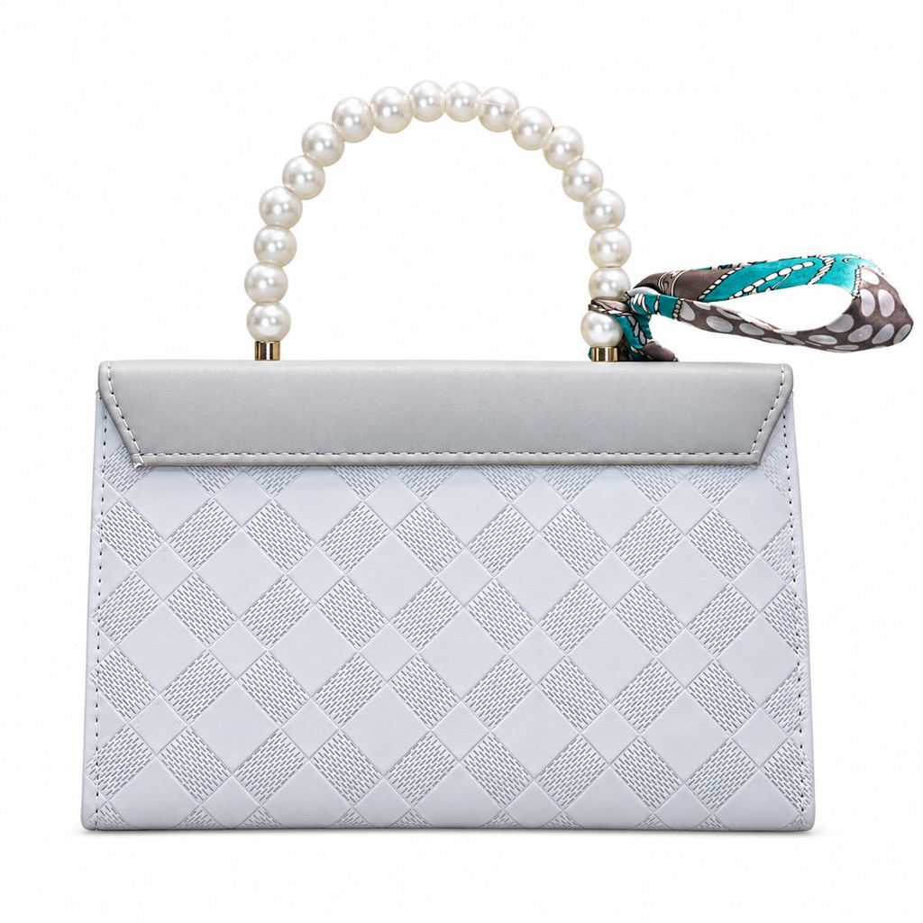 Pearl-Handle Scarf-Accent Handbag
