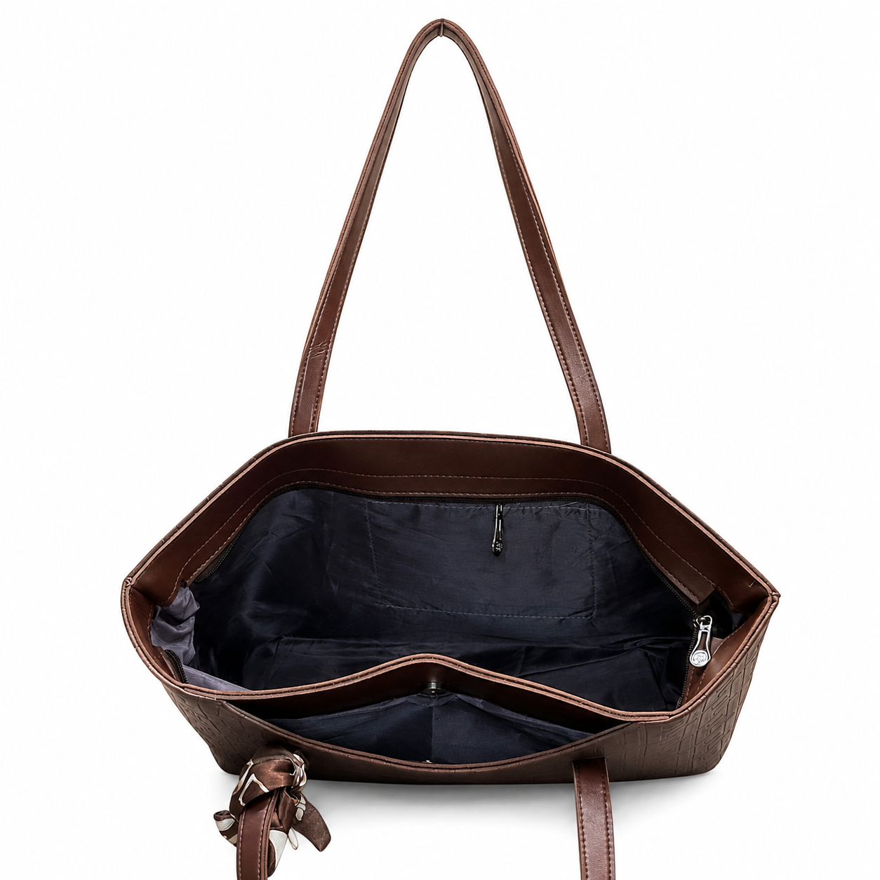 Structured Embossed Tote Bag with Scarf Accent