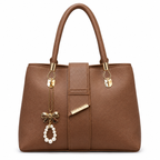 Structured Textured Handbag with Bow & Pearl Charm