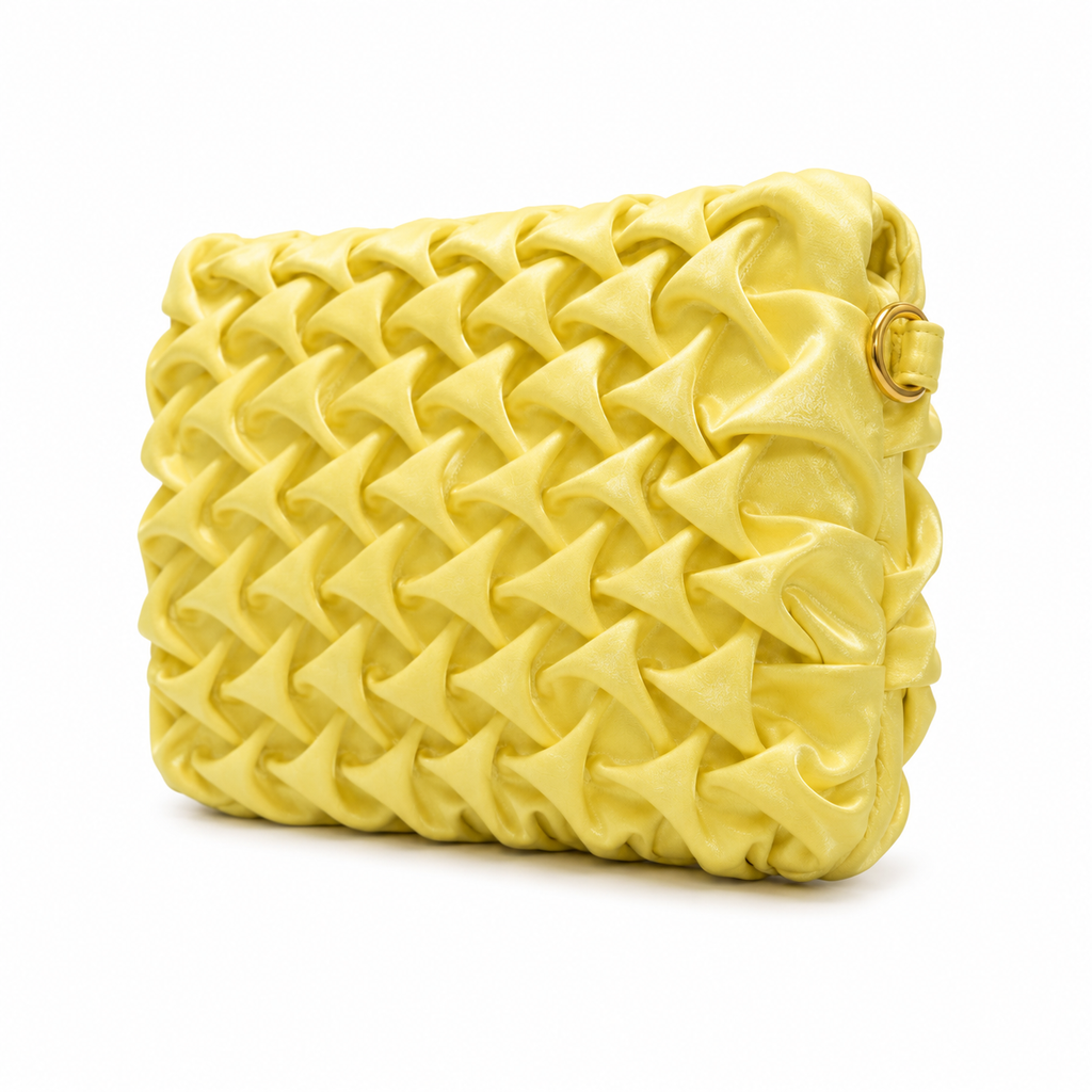 Ruched Textured Clutch with Chain Strap