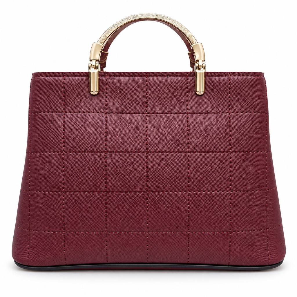 Structured Grid-Textured Top-Handle Handbag