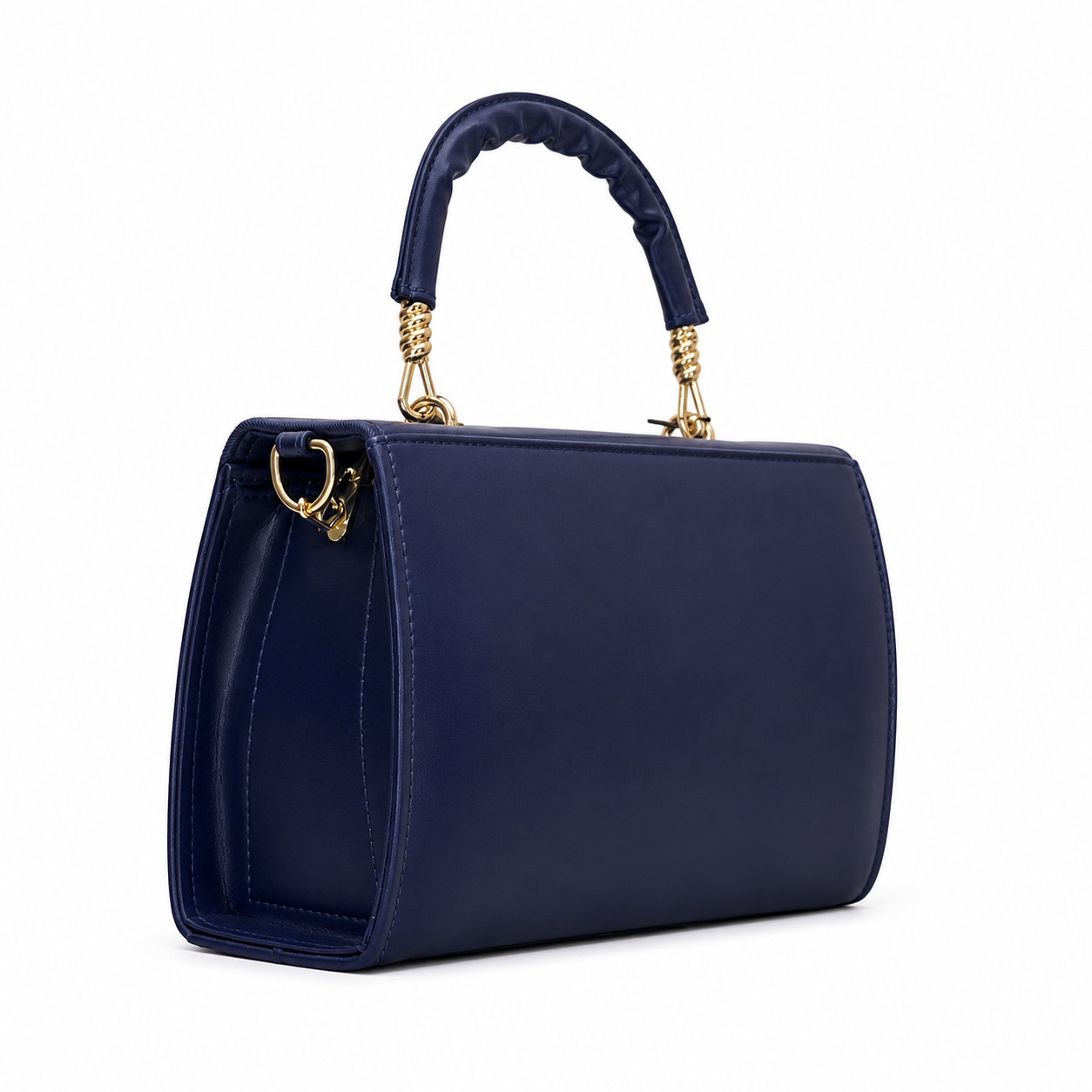 Checked-Flap Structured Top-Handle Handbag