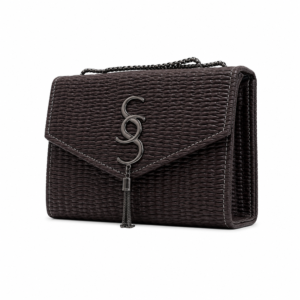 Woven-Texture Flap Clutch with Chain Strap