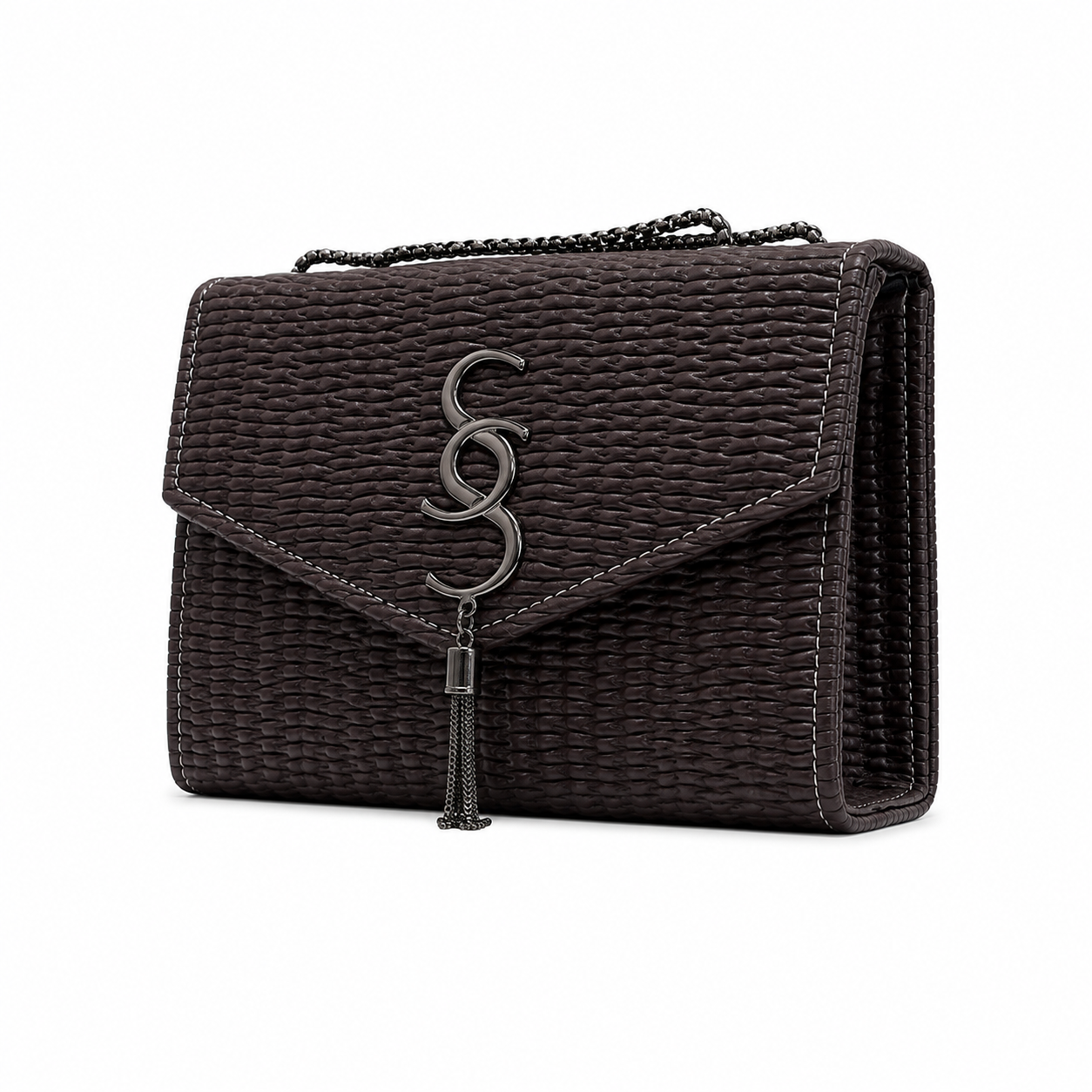 Woven-Texture Flap Clutch with Chain Strap