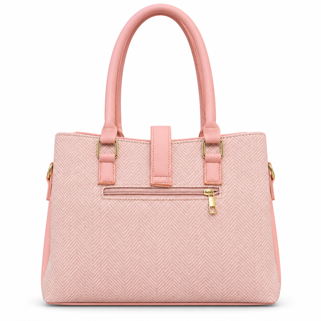 Structured Herringbone Handbag with Shoulder Carry Option