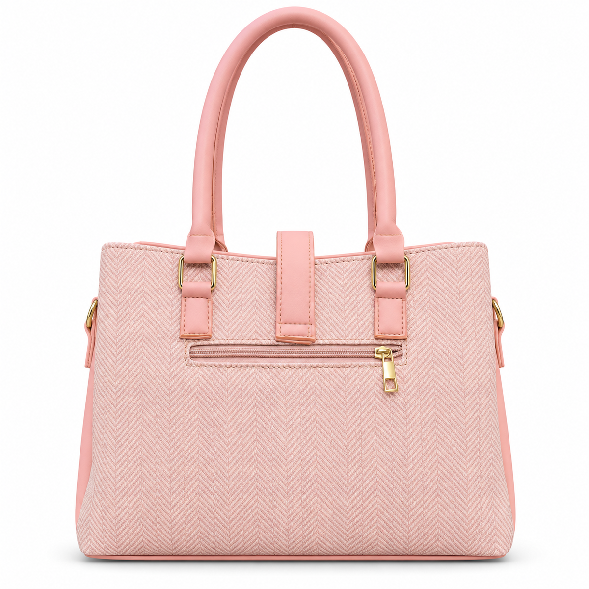 Structured Herringbone Handbag with Shoulder Carry Option