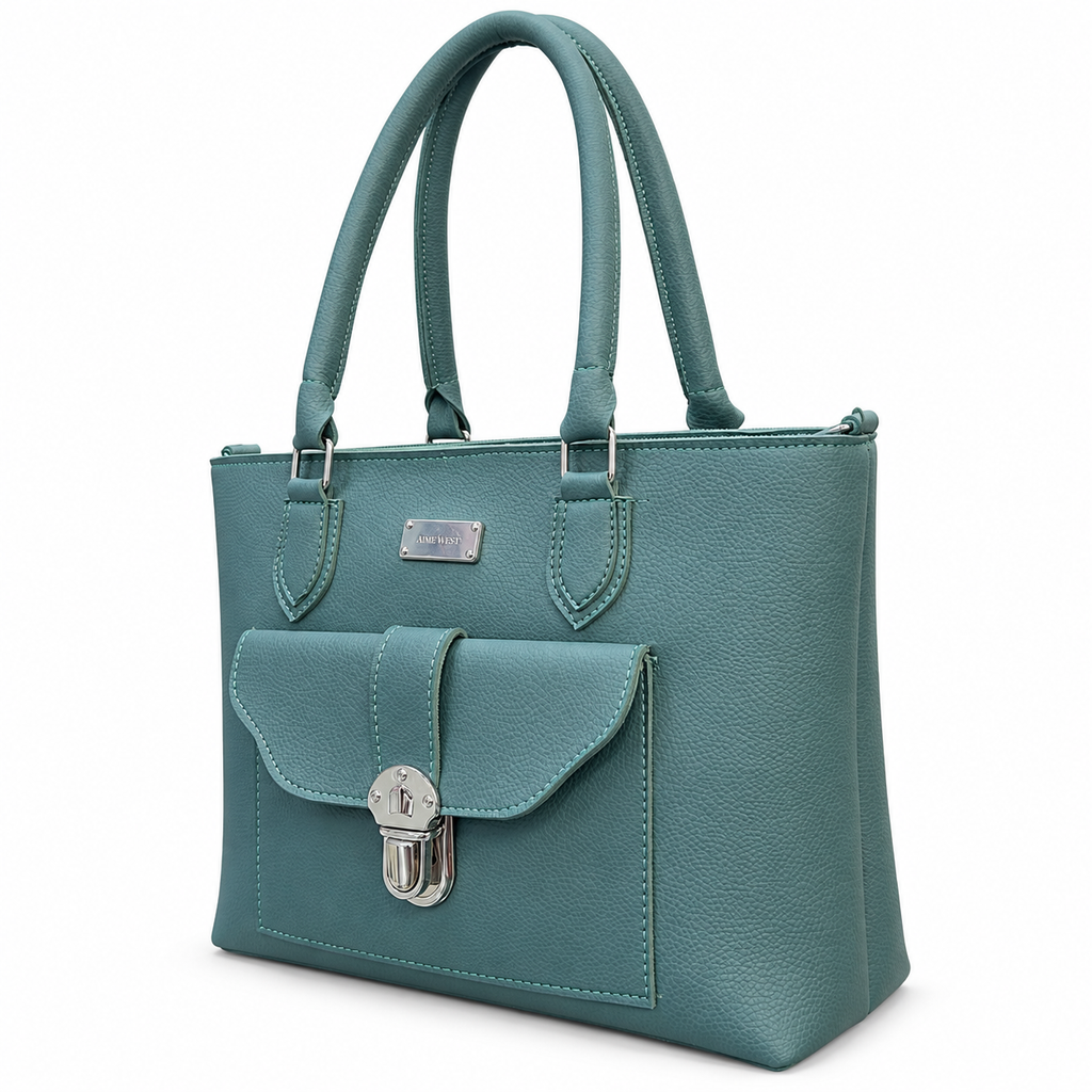 Pebbled-Texture Structured Front-Pocket Tote Bag