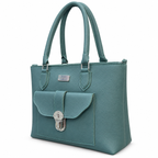 Pebbled-Texture Structured Front-Pocket Tote Bag