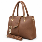 Structured Textured Handbag with Bow & Pearl Charm