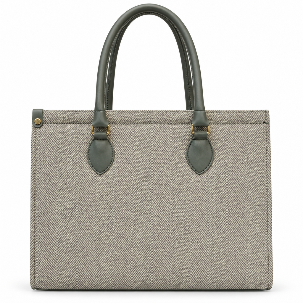 Herringbone-Textured Structured Tote Bag