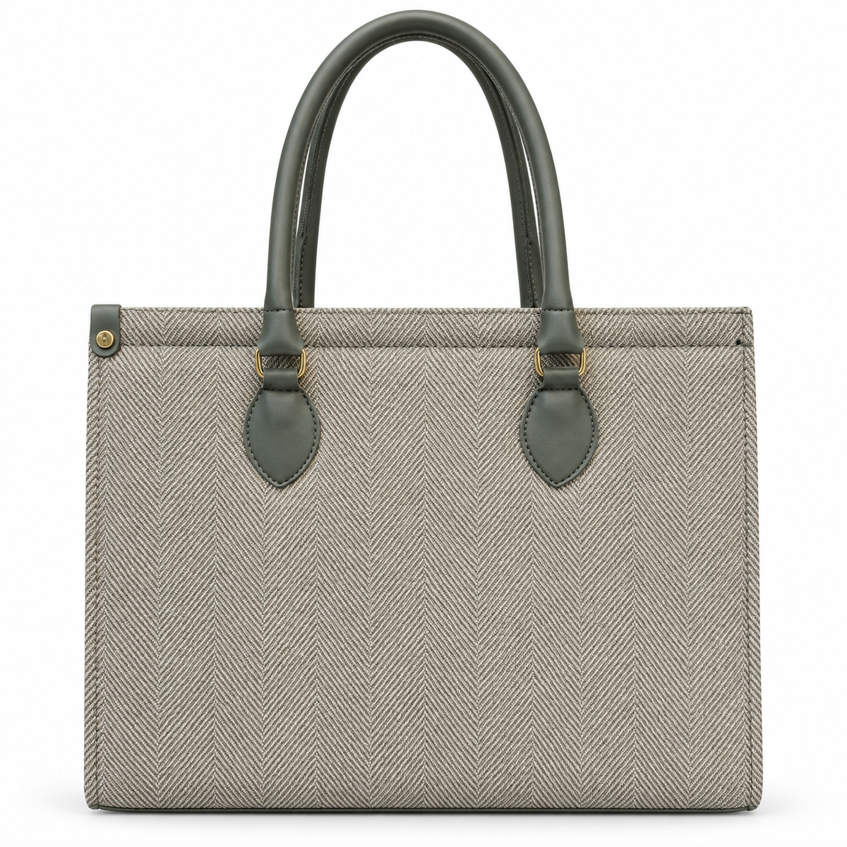 Herringbone-Textured Structured Tote Bag