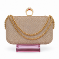 Crystal Mesh Chain Clutch with Ring Handle
