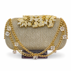 Embellished Beaded Floral Clutch with Chain Strap