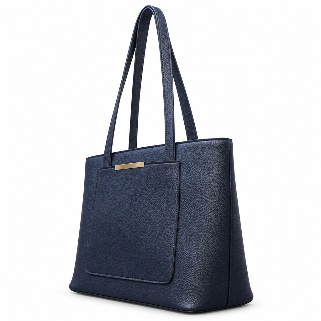 Structured Textured Shoulder Tote with Front Pocket
