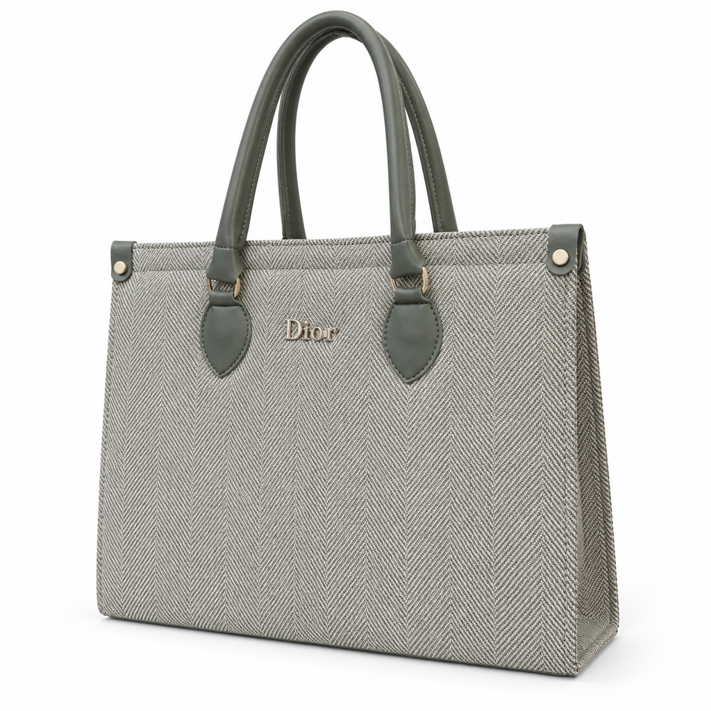 Herringbone-Textured Structured Tote Bag