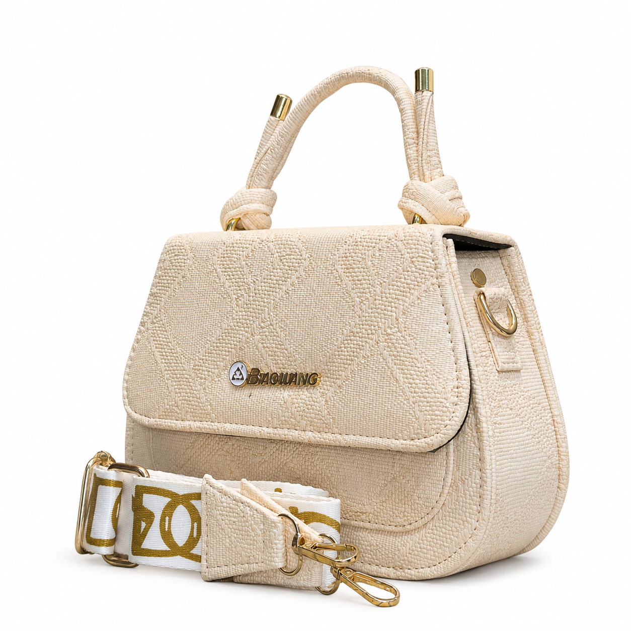 Textured Top-Handle Handbag with Scarf Accent