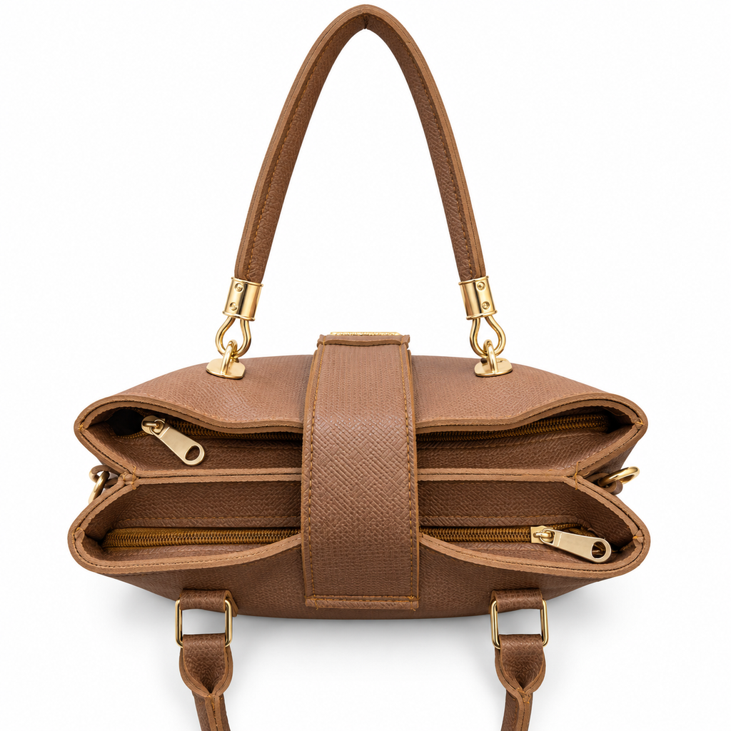 Structured Textured Handbag with Bow & Pearl Charm