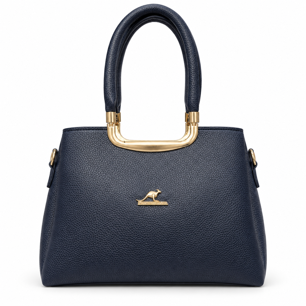 Structured frame handbag with one zip closure and three interior compartments