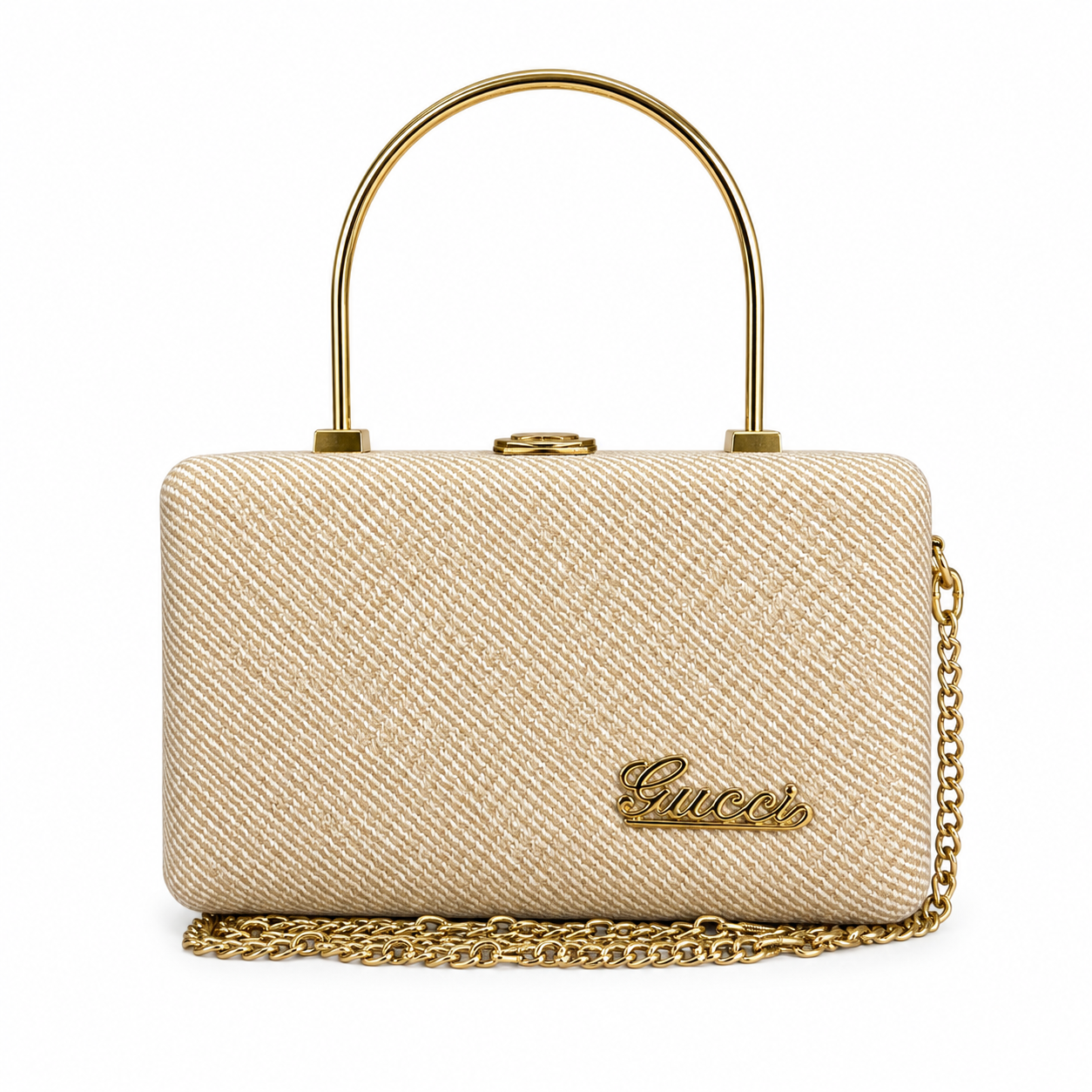 Textured Box Handbag with Top Handle and Chain Strap