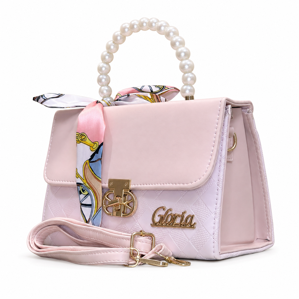 Pearl-Handle Scarf-Accent Handbag