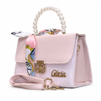 Pearl-Handle Scarf-Accent Handbag