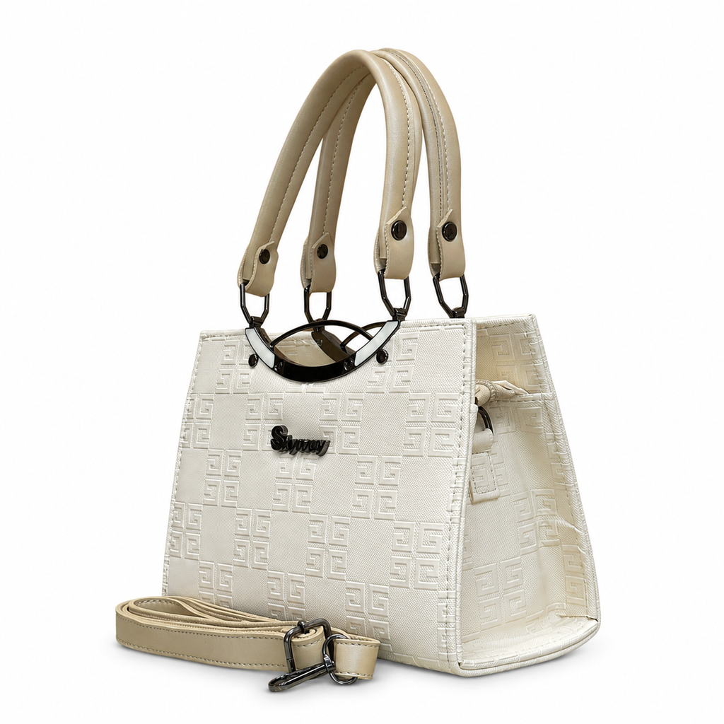 Geometric Embossed Double-Handle Handbag