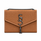 Woven-Texture Flap Clutch with Chain Strap
